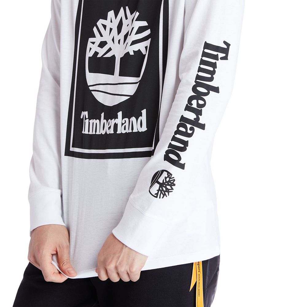 Timberland Μπλουζάκια Ανδρικα Μαυρα/Ασπρα - Long-Sleeve Logo - Greece 2809463-LE